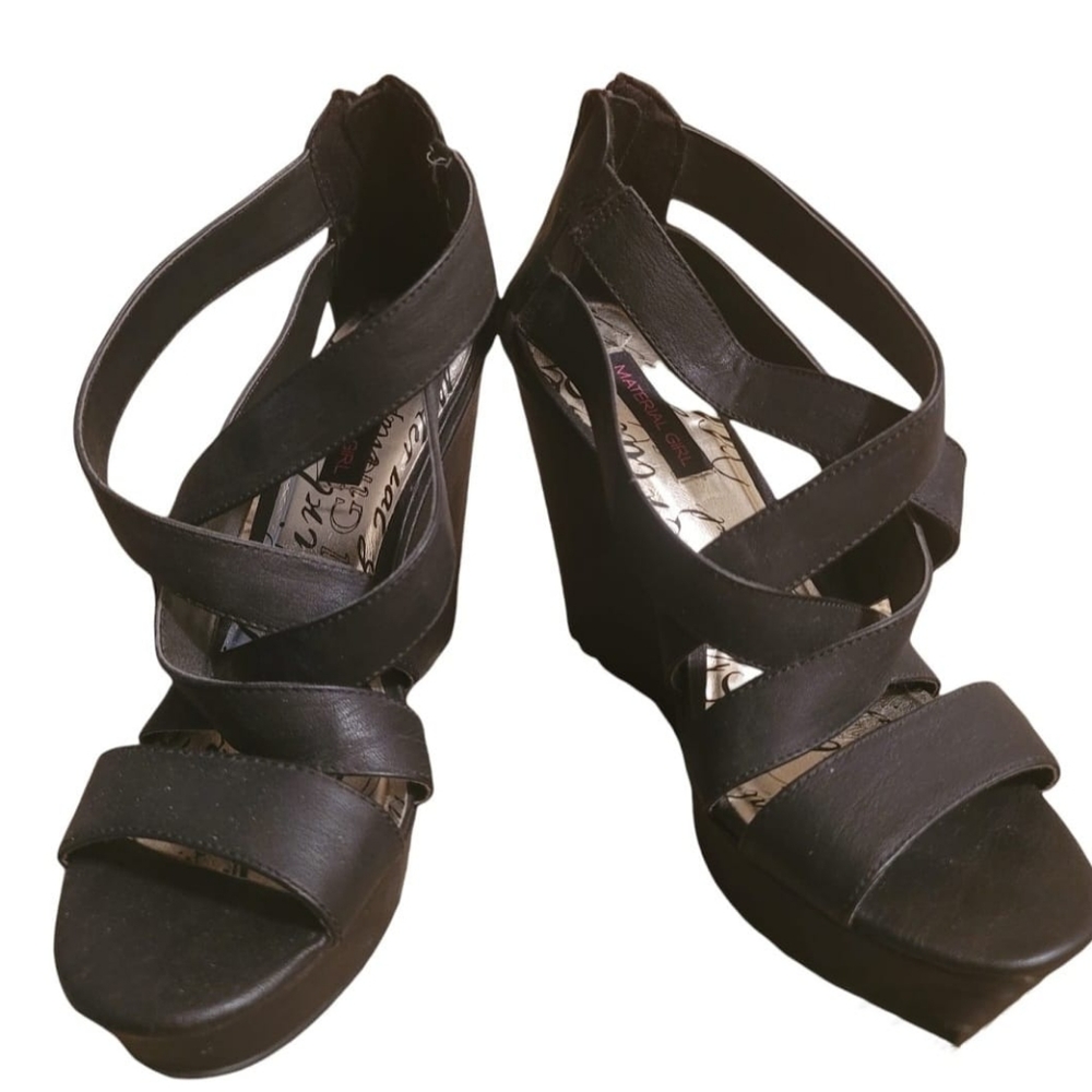 Material Girl Wedges, Black, Size 9.5